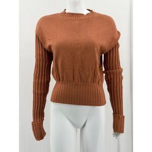 Wispr Sweater Womens Small Brown Cotton Silk Ribbed Knit Pullover Staple Autumn